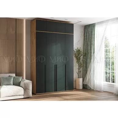 Шкаф 4-х створчатый Норд (1600) с антресолью - Дуб Крафт/Изумрудный (МИФ)