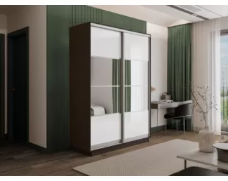 Шкаф-купе Оптим 2-х дверный 4 секции (Стекло белое/Зеркало, К 2.1, 1200) - Венге (E1)