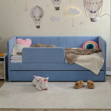 Кровать-тахта Polly ЯМБ с ортоматрасом (160x80) - Лазурный (Romack)