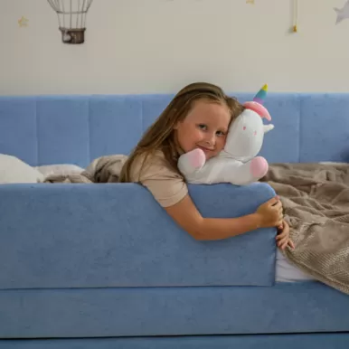 Кровать-тахта Polly ЯМБ с ортоматрасом (180x80) - Лазурный (Romack)