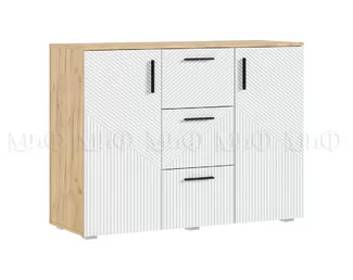 Комод Сильвия (3 ящика, 2 двери) - Дуб Крафт / Браш Вайт (МИФ)