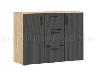 Комод Сильвия (3 ящика, 2 двери) - Дуб Крафт / Браш Графит (МИФ)