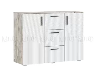 Комод Сильвия (3 ящика, 2 двери) - Дуб Юкон / Браш Вайт (МИФ)