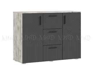 Комод Сильвия (3 ящика, 2 двери) - Дуб Юкон / Браш Графит (МИФ)