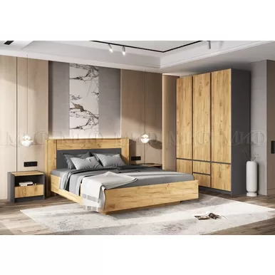 Спальный гарнитур Остин (Комплект 1) - Дуб Крафт / Графит (МИФ)