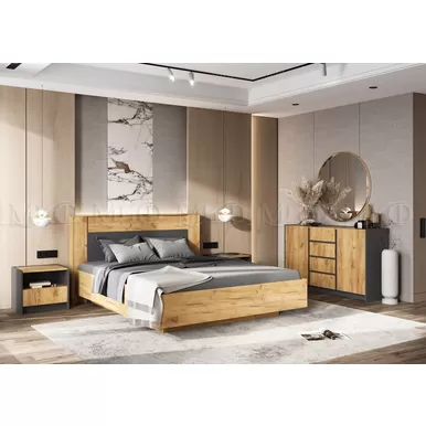 Спальный гарнитур Остин (Комплект 2) - Дуб Крафт / Графит (МИФ)