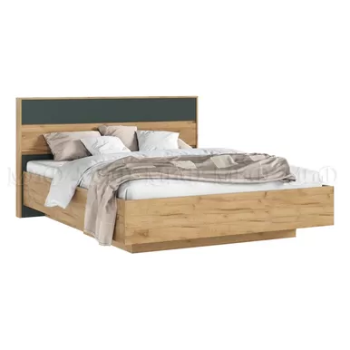 Кровать парящая Роджина (ортопед дерево) 1,6 м с подсветкой - Дуб Крафт / Изумрудный (МИФ)