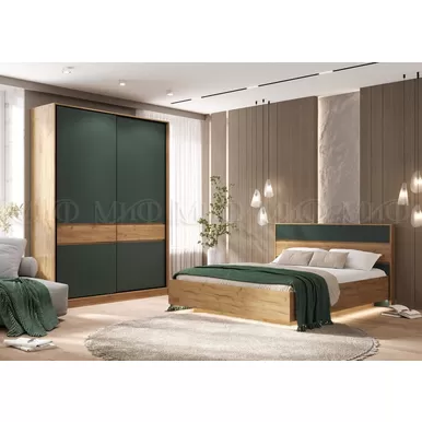 Спальный гарнитур Роджина (Комплект 1) - Дуб Крафт / Изумрудный (МИФ)