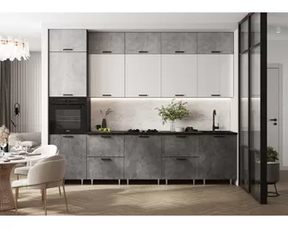 Кухонный гарнитур Рио NEW 3.0м/1080мм ЛДСП - Компоновка 4 - Бетон светлый/Белый глянец/Бетон темный (МИФ)