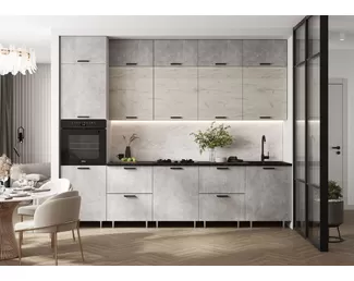 Кухонный гарнитур Рио NEW 3.0м/1080мм ЛДСП - Компоновка 4 - Дуб Крафт белый/Бетон светлый (МИФ)