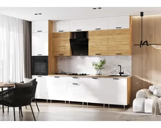 Кухонный гарнитур Рио NEW 3.0м/1080мм ЛДСП - Компоновка 3 - Белый глянец/Дуб Крафт (МИФ)