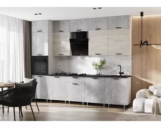 Кухонный гарнитур Рио NEW 3.0м/1080мм ЛДСП - Компоновка 3 - Дуб Крафт белый/Бетон светлый (МИФ)