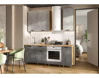 Кухонный гарнитур Рио NEW 2.0м/900мм ЛДСП - Компоновка 2 - Вариант 1 - Бетон светлый/Бетон темный (МИФ)