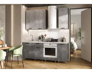 Кухонный гарнитур Рио NEW 2.0м/900мм ЛДСП - Компоновка 2 - Вариант 2 - Бетон светлый/Бетон темный (МИФ)