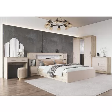 Спальный гарнитур Бася - Комплект 1 - Дуб Крафт серый / Кашемир (МИФ)