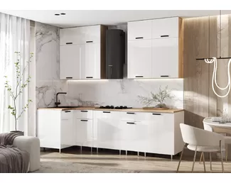 Кухонный гарнитур угловой Рио NEW 1.0х2.6м/1080мм ЛДСП - Компоновка 3 - Белый глянец (МИФ)