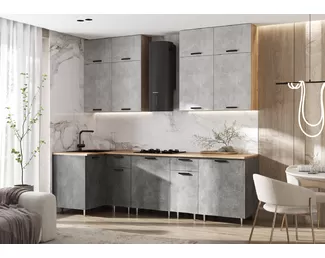 Кухонный гарнитур угловой Рио NEW 1.0х2.6м/1080мм ЛДСП - Компоновка 3 - Бетон светлый/Бетон темный (МИФ)