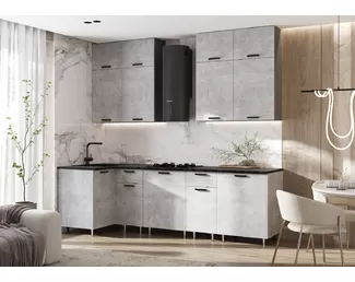 Кухонный гарнитур угловой Рио NEW 1.0х2.6м/1080мм ЛДСП - Компоновка 3 - Бетон светлый (МИФ)