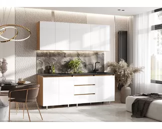 Кухонный гарнитур Челси 2.0м ЛДСП - Компоновка 2 - Вариант 1 - Белый глянец (МИФ)