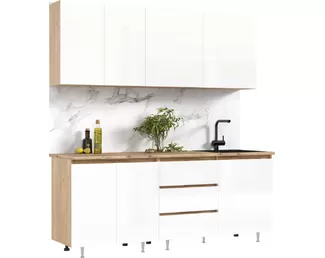 Кухонный гарнитур Челси 2.0м ЛДСП - Компоновка 2 - Вариант 2 - Белый глянец (МИФ)