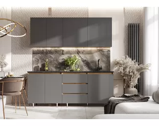 Кухонный гарнитур Челси 2.0м ЛДСП - Компоновка 2 - Вариант 1 - Графит (МИФ)