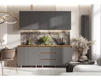 Кухонный гарнитур Челси 2.0м ЛДСП - Компоновка 2 - Вариант 2 - Графит (МИФ)