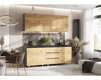 Кухонный гарнитур Челси 2.0м ЛДСП - Компоновка 2 - Вариант 1 - Дуб Крафт (МИФ)