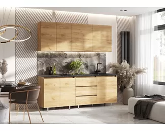 Кухонный гарнитур Челси 2.0м ЛДСП - Компоновка 2 - Вариант 2 - Дуб Крафт (МИФ)