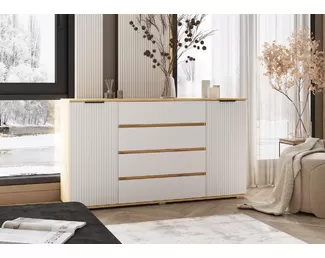 Комод Марвэл (2 двери 4 ящика) - Дуб Крафт / Браш Вайт (МИФ)