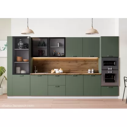 Кухня Ройс 3.8м - Зеленый Скин (ДСВ Мебель)