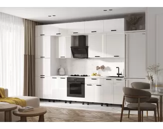 Кухонный гарнитур Техно 3.0м/1080мм - Компоновка 6 - Белый глянец (МИФ)