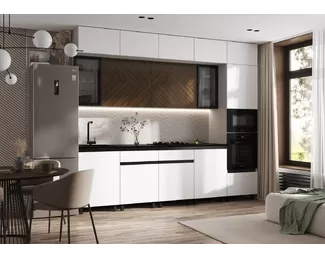 Кухонный гарнитур Техно-6 3.0м/1080мм - Белый снег Софт/Прайм орех (МИФ)