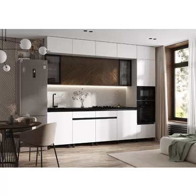 Кухонный гарнитур Техно-6 3.0м/1080мм - Белый снег Софт/Прайм орех (МИФ)