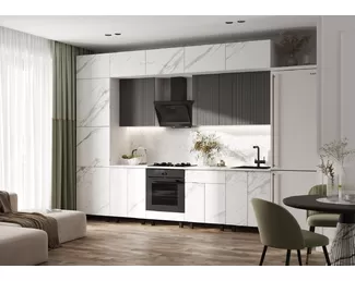 Кухонный гарнитур Оливия NEW 3.0м/1080мм - Компоновка 2 - Мрамор белый Софт/Графит Софт (МИФ)