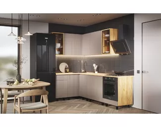 Кухонный гарнитур угловой Оливия NEW 1.4х2.4м - Холст Латте (МИФ)