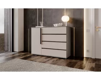 Комод Норд (1 дверь, 4 ящика) - Дуб Крафт серый/Кашемир (МИФ)