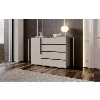 Комод Норд (1 дверь, 4 ящика) - Дуб Крафт серый/Кашемир (МИФ)