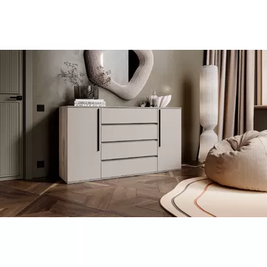 Комод Норд (2 двери, 4 ящика) - Дуб Крафт серый/Кашемир (МИФ)