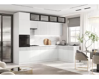 Кухонный гарнитур угловой Оливия NEW 3.0х1.8м - Компоновка 1 - Белый снег Софт (МИФ)