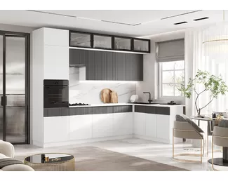 Кухонный гарнитур угловой Оливия NEW 3.0х1.8м - Компоновка 1 - Белый снег Софт/Графит Софт (МИФ)