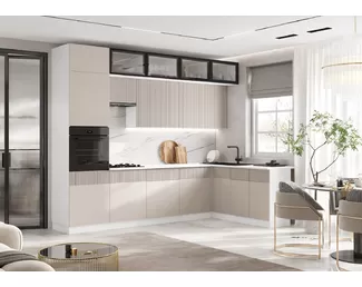 Кухонный гарнитур угловой Оливия NEW 3.0х1.8м - Компоновка 1 - Кашемир (МИФ)