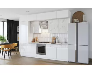 Кухонный гарнитур Оливия NEW 3.0м - Компоновка 1 - Белый глянец/Мрамор золото (МИФ)