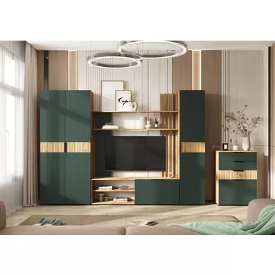 Модульная гостиная Роджина (Комплект 1) - Дуб Крафт / Изумруд (МИФ)