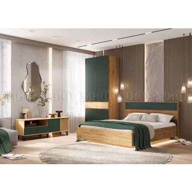 Спальный гарнитур Роджина (Комплект 2) - Дуб Крафт / Изумрудный (МИФ)