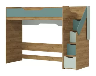 Кровать-чердак RICH КР-001 - Дуб Крафт золотой / Пастельный зеленый / Сумеречно голубой (МК Стиль)