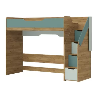 Кровать-чердак RICH КР-001 - Дуб Крафт золотой / Пастельный зеленый / Сумеречно голубой (МК Стиль)