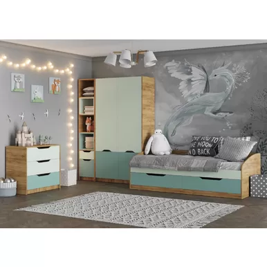 Детская RICH (Комплект 3) - Дуб Крафт золотой / Пастельный зеленый / Сумеречно голубой (МК Стиль)