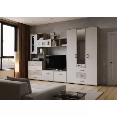 Гостиная Белла - Комплект 1 - Дуб Крафт серый/Кашемир (МИФ)