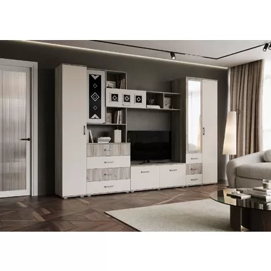 Гостиная Белла - Комплект 2 - Дуб Крафт серый/Кашемир (МИФ)