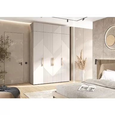 Шкаф 4-х ств. Ирис (1800) с антресолью - Дуб Крафт серый/Кашемир (МИФ)